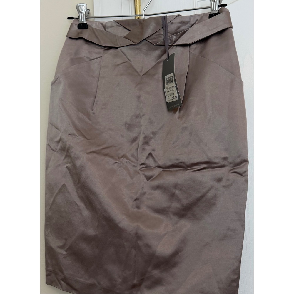 Reiss Lexy Waist Band Detail Skirt Silver Frost Satin Pencil Skirt Size US 0 NEW